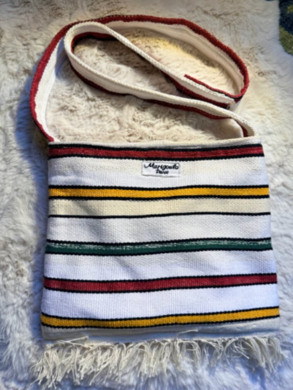 Marigoula Paris Woven Striped Crossbody Bag Boho Fringe Cotton Tote NWOT